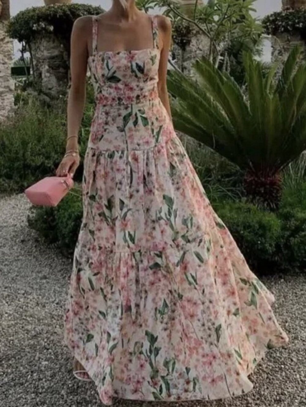 Agua by Agua Bendita Classic Square-Neck Pink Floral Print Maxi Dress - Picture 2 of 13